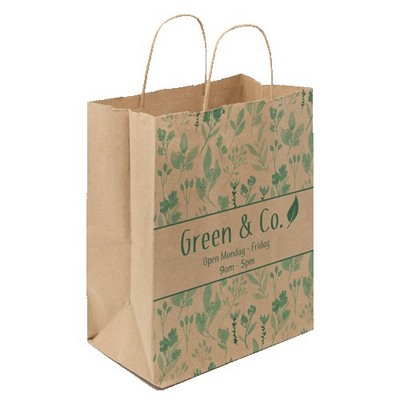 One Color 1-Sided Natural w/ Natural Handle Shopper Paper Bags (8"x 10.25"x 5")