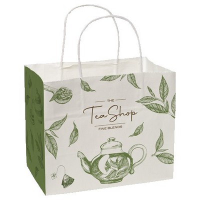 Full Color 4-Sided White Handle Shopper Paper Bags (8.5" x 7.25" x 5")